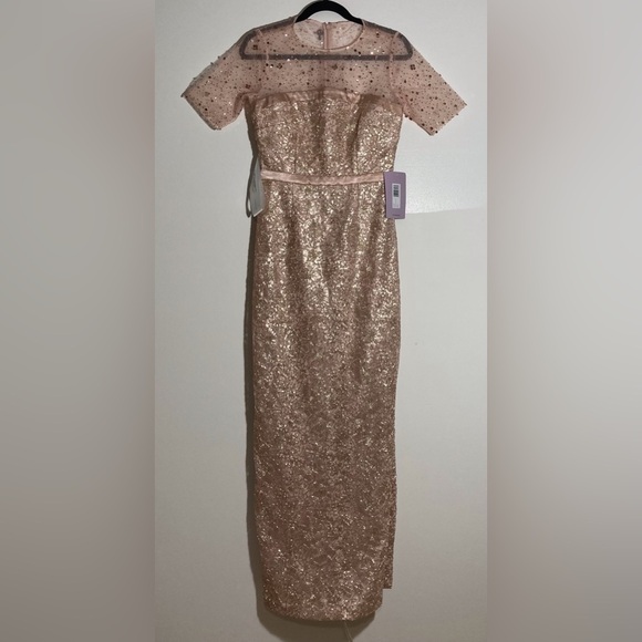 JS Collections Maisie Illusion Column Gown in Rose Gold - Picture 2 of 16